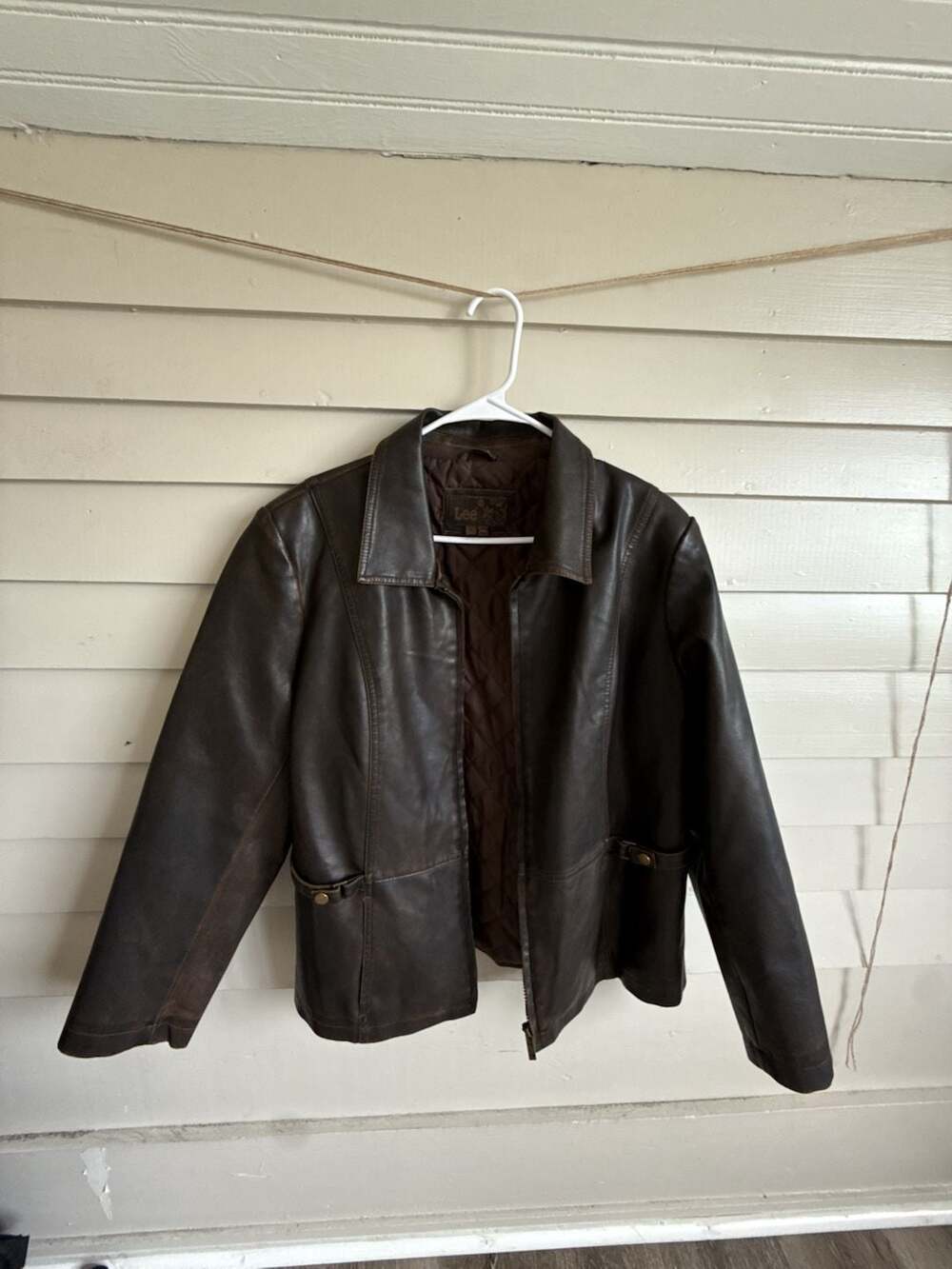 Lee Vintage Distressed Brown Leather Quilted Lined Jacket Coat Size XL
